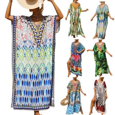 Damenkleid, bunte Blumendrucke, lockerer Urlaubsmantel, Bikini, Sonnenschutzkittel