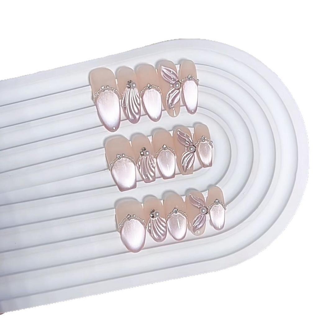 Hand-made Armor Three-dimensional Relief Hand-painted Fish Tail Purple Streamer Cat Eye Flash Pearl Nail Art Patch