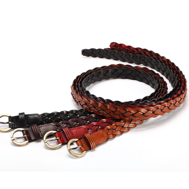 Ladies Retro European and American Style Handwoven Leather Belt Fashion Pin Buckle Simple Love Hollow Clothing Decorative Belt