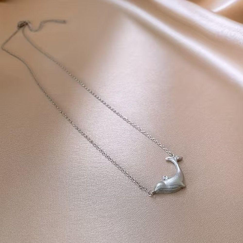Silver Whale Pendant Necklace Copper Zircon Pendant Cute Clavicle Chain  Daily