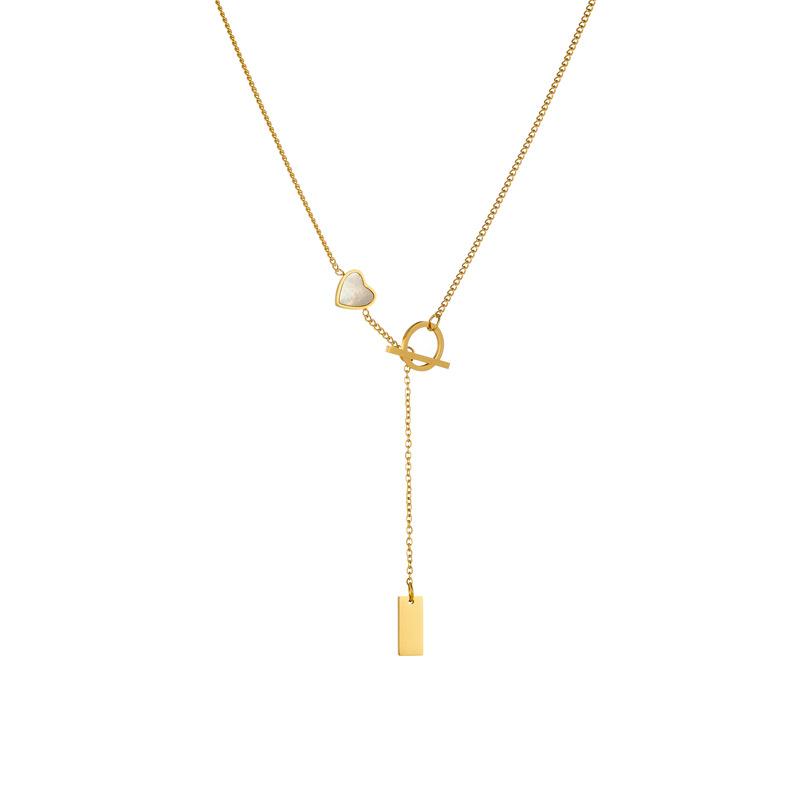 Gold Plated Stainless Steel Heart Shell Ot Toggle Pendant Necklace for Women