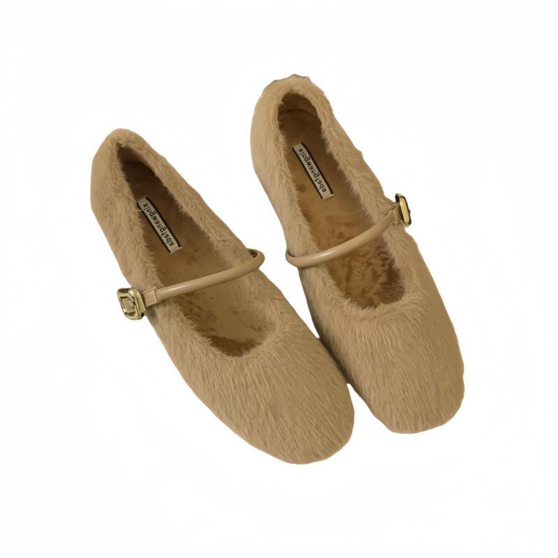 Inner Height Increase 4cm Mary Jane Mao Mao Shoes Women's Shoes 2025 New Autumn and Winter Gentle Word with Velvet Bean Shoes