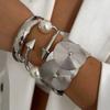 Salircon Aesthetic Design Vintage Geometric Texture Chunky Metal Bangles Women Charm Imitation Pearl Spring Bracelets Jewelry