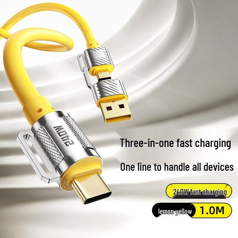 

Кабель для супербыстрой зарядки 4-в-1 из цинкового сплава 240 Вт, PD 27 Вт, прочный кабель для передачи данных и зарядки два-в-два 1 meter