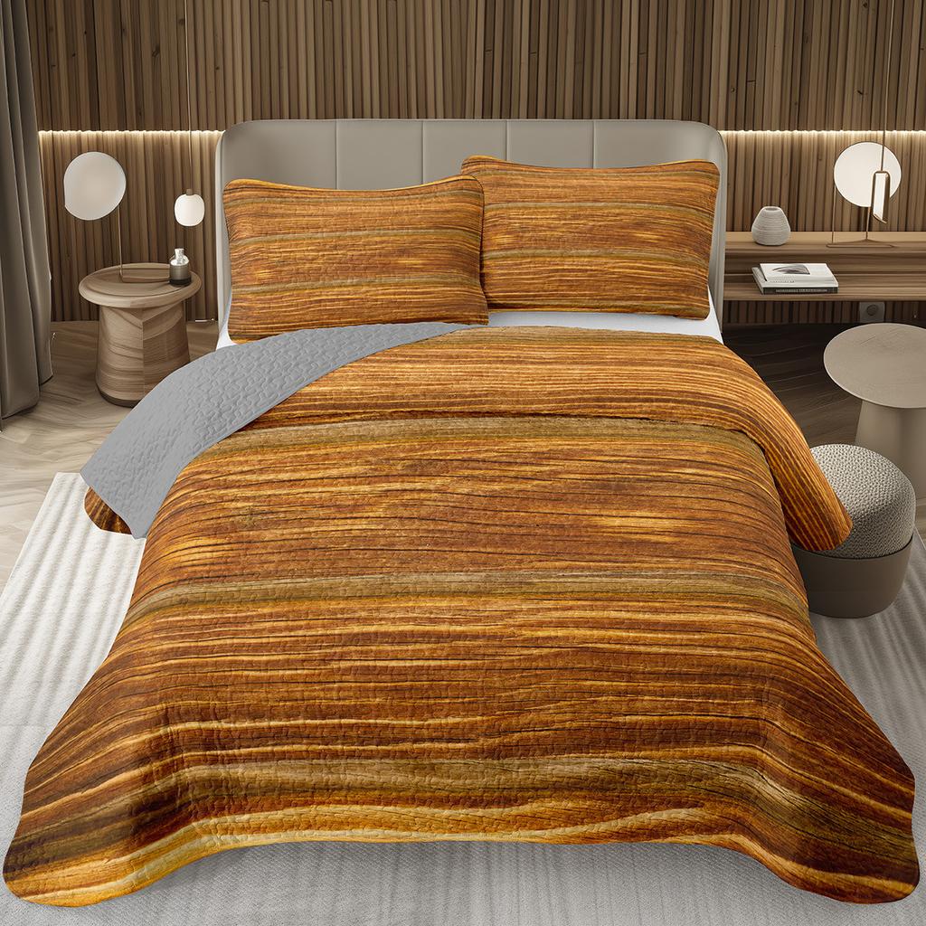 Wood Barn Door Bedspread Queen/Twin Wood Grain Quilted Coverlet Retro Rustic Farmhouse Bedding Set Reversible Grey Quilt Set