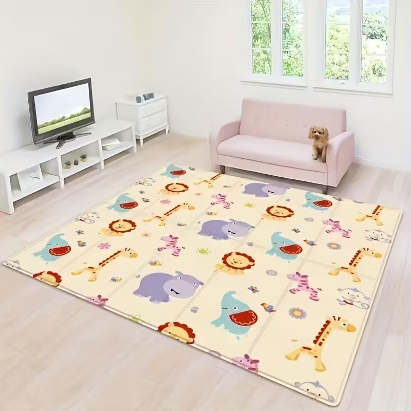 Double Sided Foldable Children's Play Mat Waterproof Non Slip Cartoon Pattern Crawling Mat Indoor Activity Foam Flooring