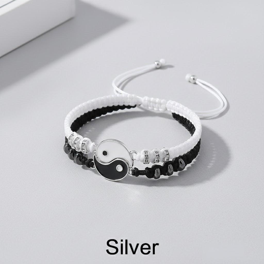 

2Pcs Set Distance Bracelet White Black Yin Yang Adjustable Cord Bracelets for Men Women Best Friend Jewelry серебряный