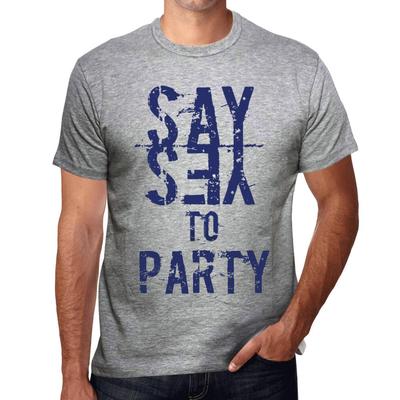 Men’s Vintage Tee Shirt Graphic T Shirt Say Yes To Party Grey Marl
