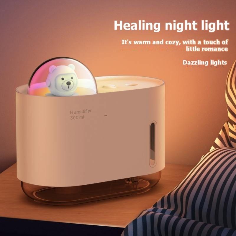 ABBP-For Mini USB Humidifier Space Bear Night Light, Portable Aroma Diffuser For Home And Office