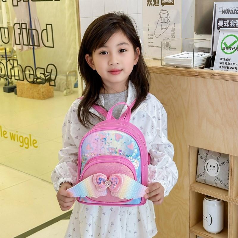 Childrens Cute Bowknot Wings Princess Backpack With Pu Material For Kindergarten Girls