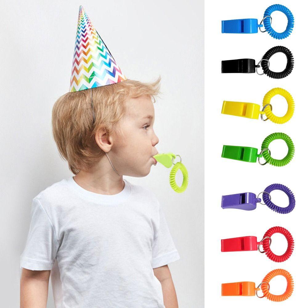 5pcs With Rope Spring Wristband Whistle Plastic Rugby Party Whistle  Training School Soccer Tools