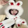New New Year's rabbit plush hat scarf integrated female cute winter cycling warm scarf female cute