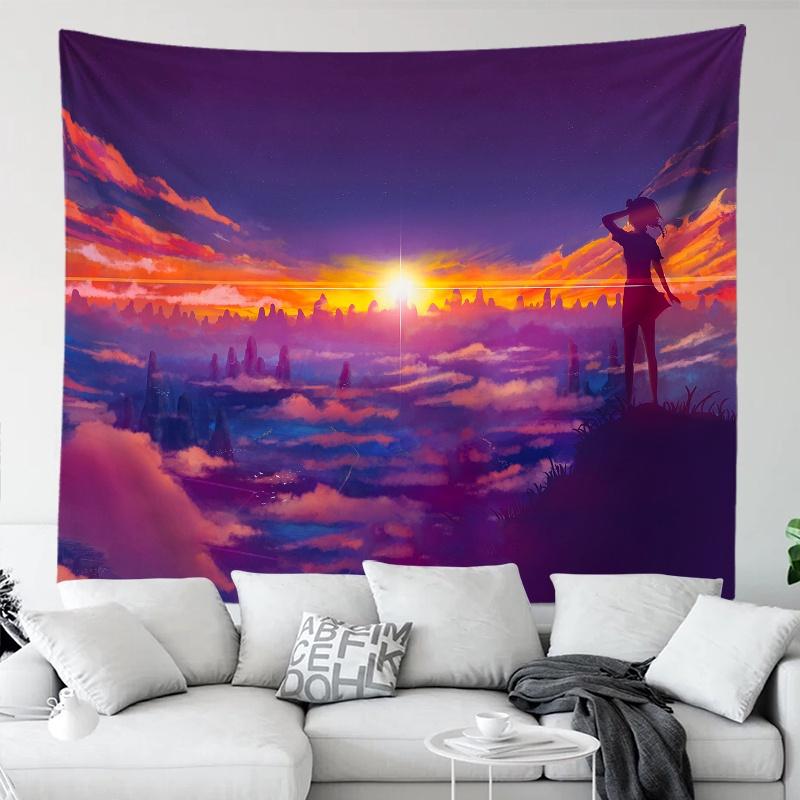 Colourful Cloud Sky Tapestry Cartoon Illustration Decorative Tapestry Super Beautiful Tapestry Dust Cloth Bedroom Decoration