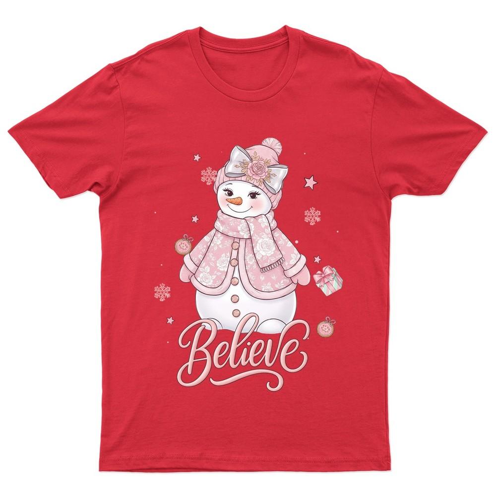 Believe Christmas SnowUnisex Pink TShirt Unisex Gift Retro Seasonal Funny Season S