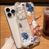 Phone Case For iPhone 11 12 13 14 15 16 17 Pro Max XS XR X 8 7 Plus 17E 16E Air Blue And White Flowers Pattern Clear Soft Cover