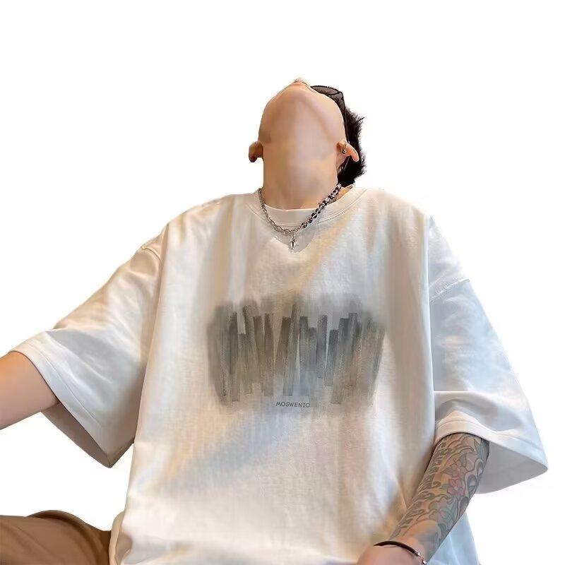 Men'S Trendy Letter Round Neck Printed Short Sleeved T-Shirt For Summer Ins Loose Casual Top