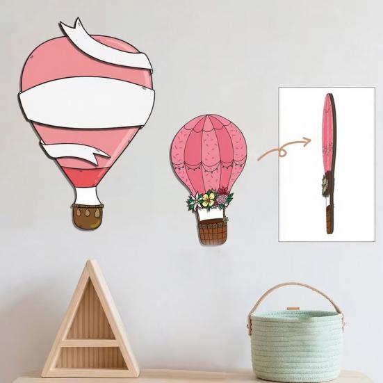 3 Pcs Hot Air Balloon Wall Decor Boho Wooden Nursery Wall Art Vintage Pink White Wall Sculpture for Living Room Bedroom Playroom