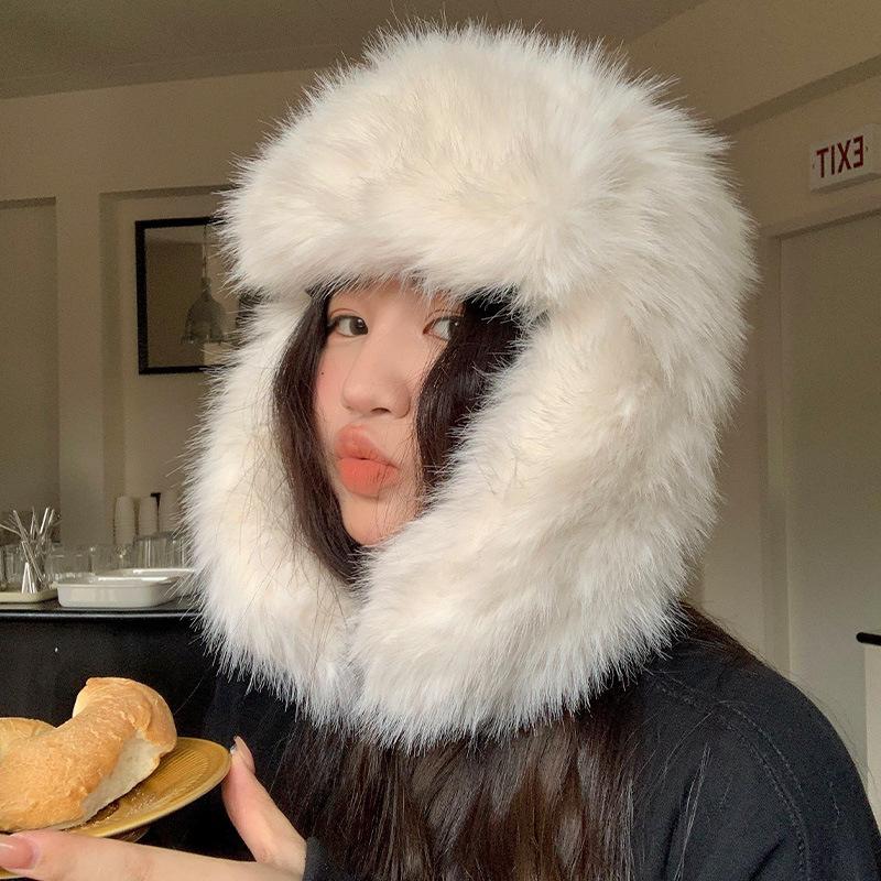 Imitation Mink Velvet Lei Feng Hat for Women In Winter Fluffy Northern Skiing Cold Warm Ear Protection Hat Plus Velvet Plus Thick Hat