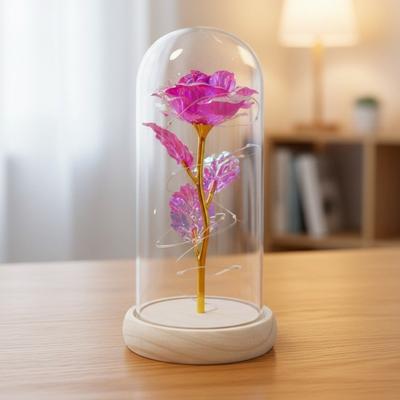 Wooden Eternal Rose Flower with Transparent Lampshade Exquisite Artificial Flower Simulation Roses Mother's Day Gift