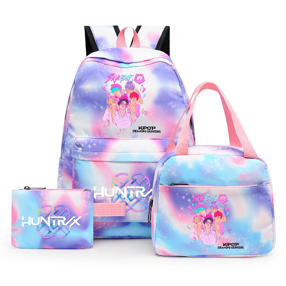 3Pcs/set Cartoon K-Pop Printed Backpack with Pencil Case Lunch Bag for Teenager Girl Boy Bookbag Kid Gift Large Capacity Waterproof Travel Bag