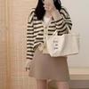 Korean Style Striped V-Neck Chic Knit Cardigan Sweater for Women
