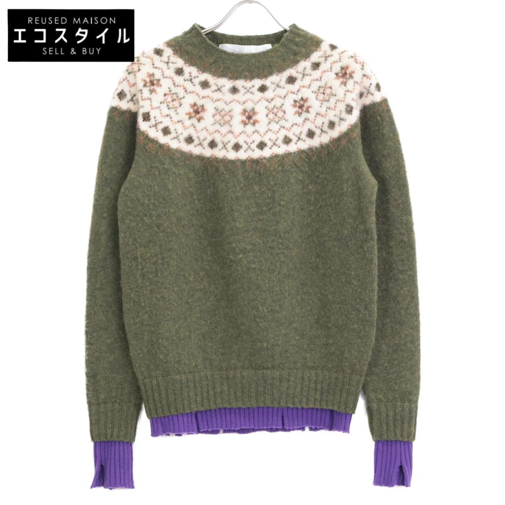 TAO COMME des GARCONS [xINVERALLAN] Green Fair Isle Wool Ribbed Knit Sweater tops M Green x purpleUsed