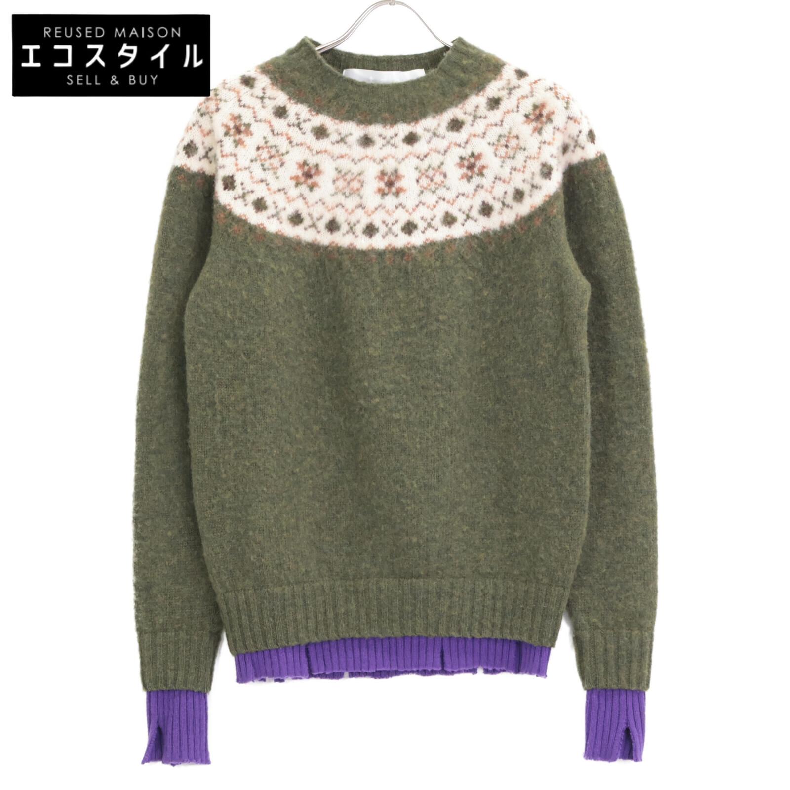 

TAO COMME des GARCONS [xINVERALLAN] Green Fair Isle Wool Ribbed Knit Sweater tops M Green x purpleUsed