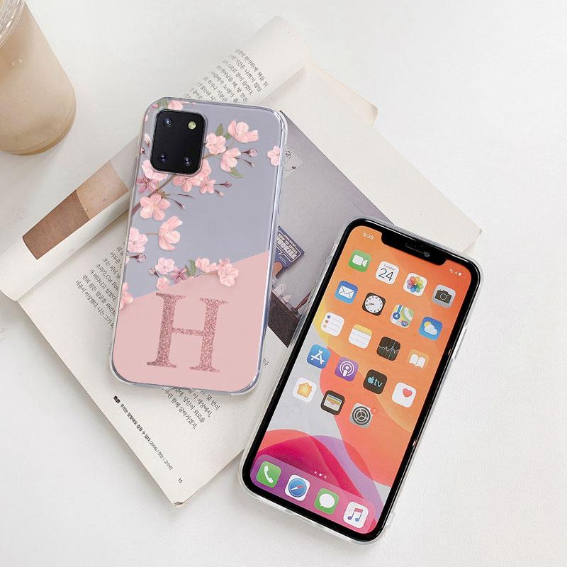 For Samsung Galaxy Note 10 Lite S10 S9 Plus S10e S20 Phone Case Soft Slim Luxury A-Z Letters Back Cover Clear Bumper Transparent