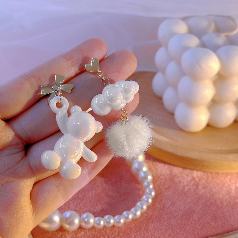 2023 Lovely Acrylic Little Bear Asymmetric Earrings For Women Fashion Party Zircon Gift Accessories