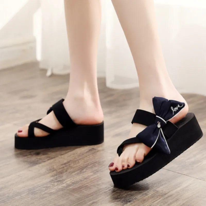 

Fashion Platform With Bow Women s Slippers and Ladies Sandals Outside on Beach Flip Flops Shoes Korea Style Summer 2025 Wholesale Slides 35