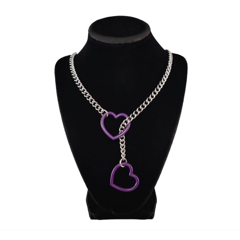 1PC Heart O-ring Slip Chain For Women Punk Rock Necklace Stainless Steel Cuban Long Necklace Trendy Simple Adjustable Y-Necklace