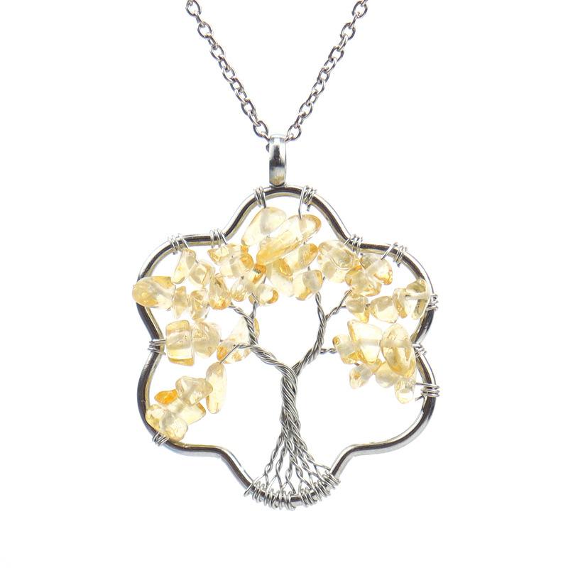 Hand Winding Tree Roots Snowflake Tree Of Life Necklace Gravel Crystal Pendant N70 цитриновый