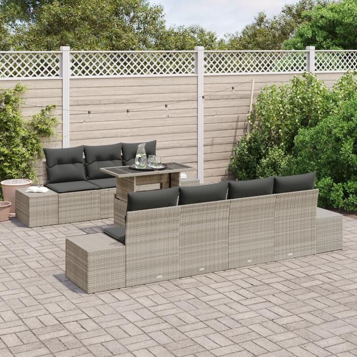 VidaXL Ensemble de canapé de jardin 8 pièces avec coussins gris clair en rotin synthétique 3357865