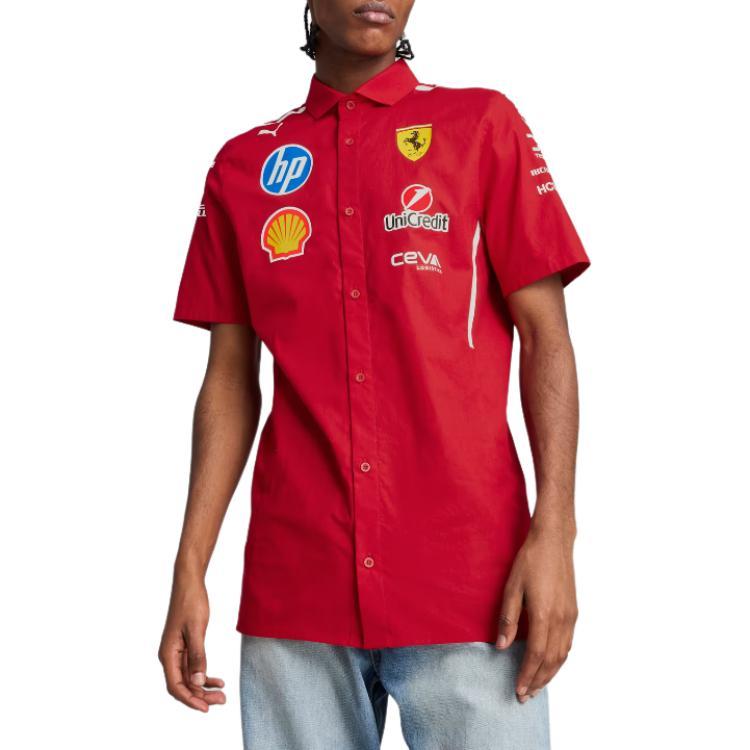 Puma Logo Letter Short Sleeve Shirt Men Shirts Deep-Cherry 763943-01