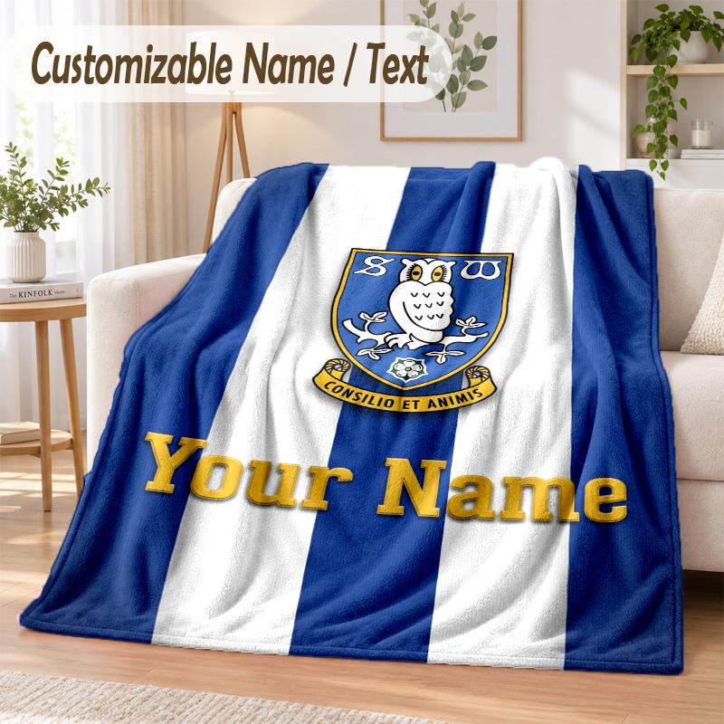 Custom Text Flannel Blanket Sheffield Wednesday FC Print Warm Cozy Blanket Home Sofa Bedding