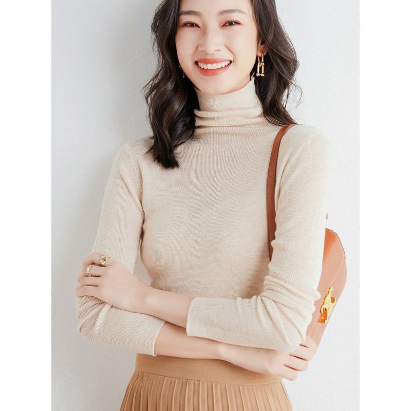 

Sexy slightly transparent pile collar bottoming shirt women s new slim-fitting knitted long-sleeved autumn and winter high-necked tight sweater thin S