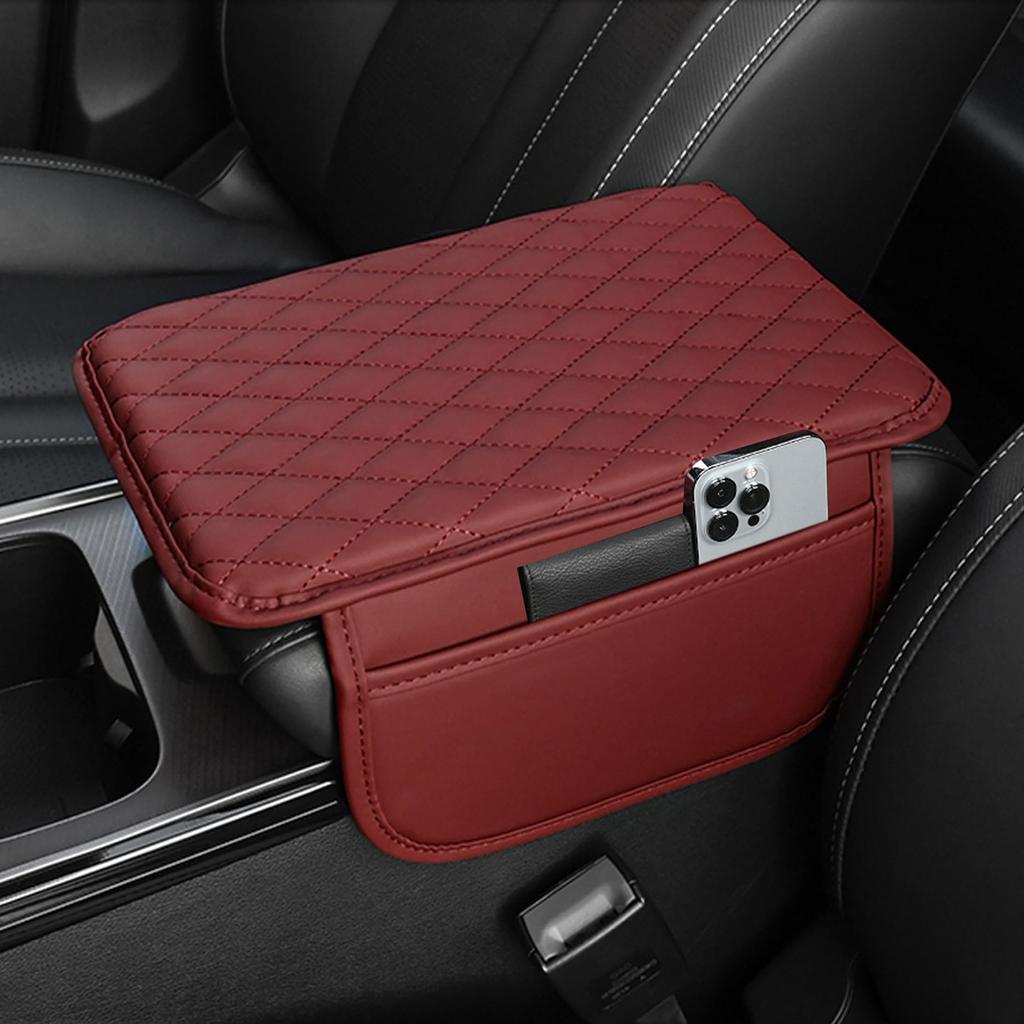 Car Armrest Box Pad Height Increasing Cushion Soft Nappa Leather Storage Bag for Vehicle