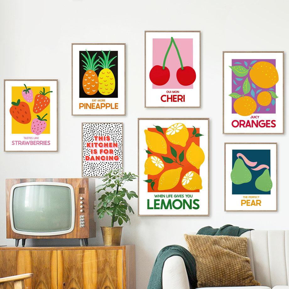 Cherry Lemon Orange Strawberry Abstract Fruit Wall Art Canvas Painting Nordic Posters Prints Wall Pictures For Living Room Decor No Frame