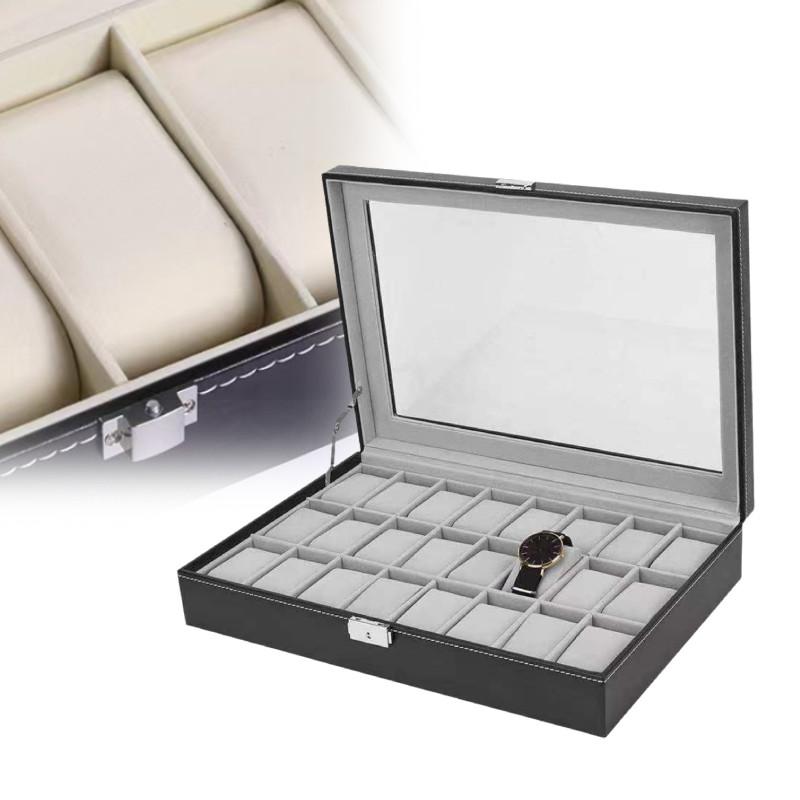 24 Black Watch Storage Box Case Bracelet Bangle Jewelry Display Collection Tray