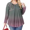 Women's Plus Size Fashion Printed Casual Pleated Round Neck Long Sleeve Top