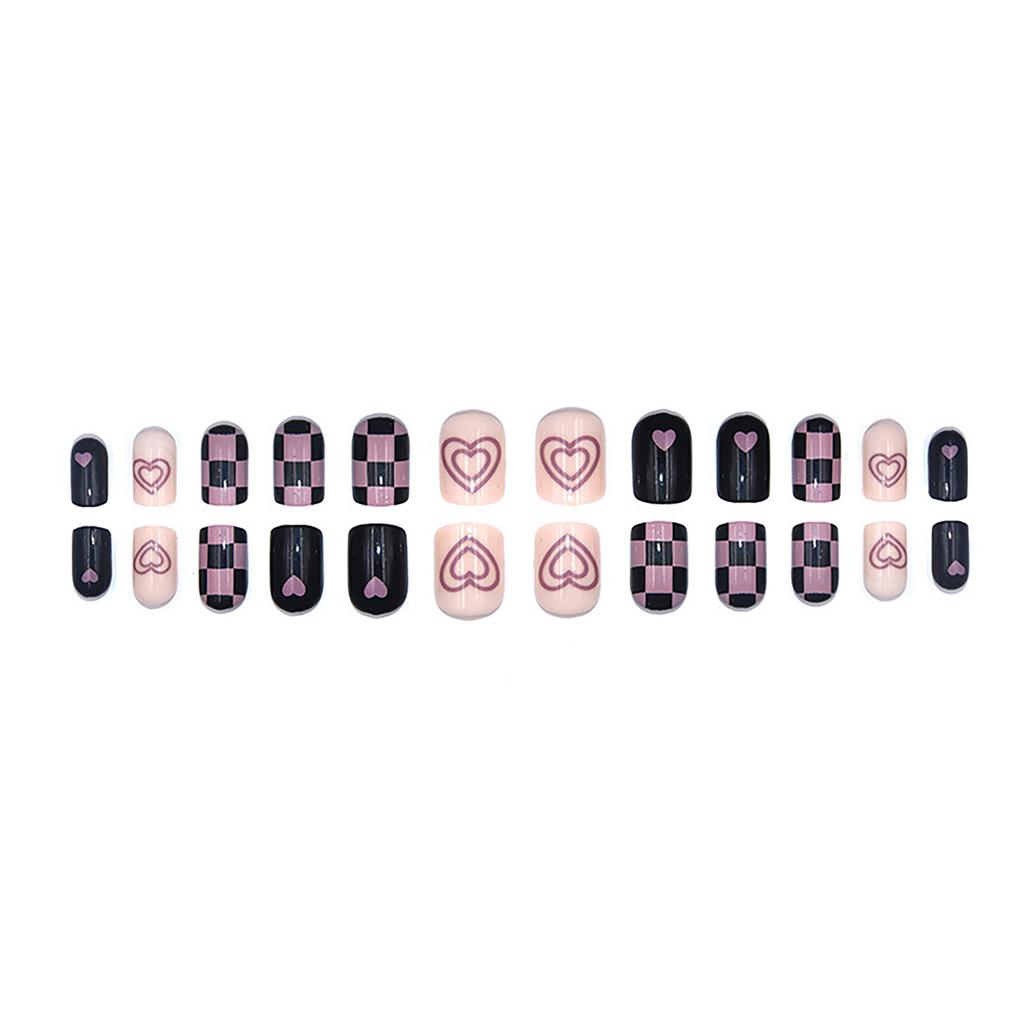 Valentine Fake Nails Short Press On Nails Square Red Full Cover Glue On Nails Valentine Heart-Shaped Nails With Cute Designs Extra Short With 2ml Glue