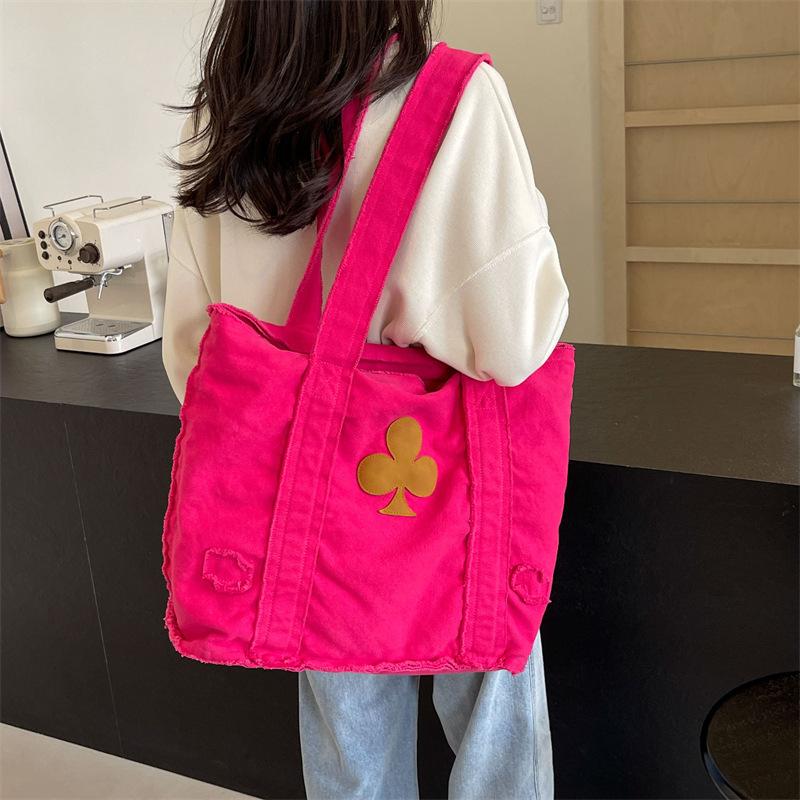 Denim canvas retro bag women's large capacity shoulder bag tote bag casual college student class bag commuter bag