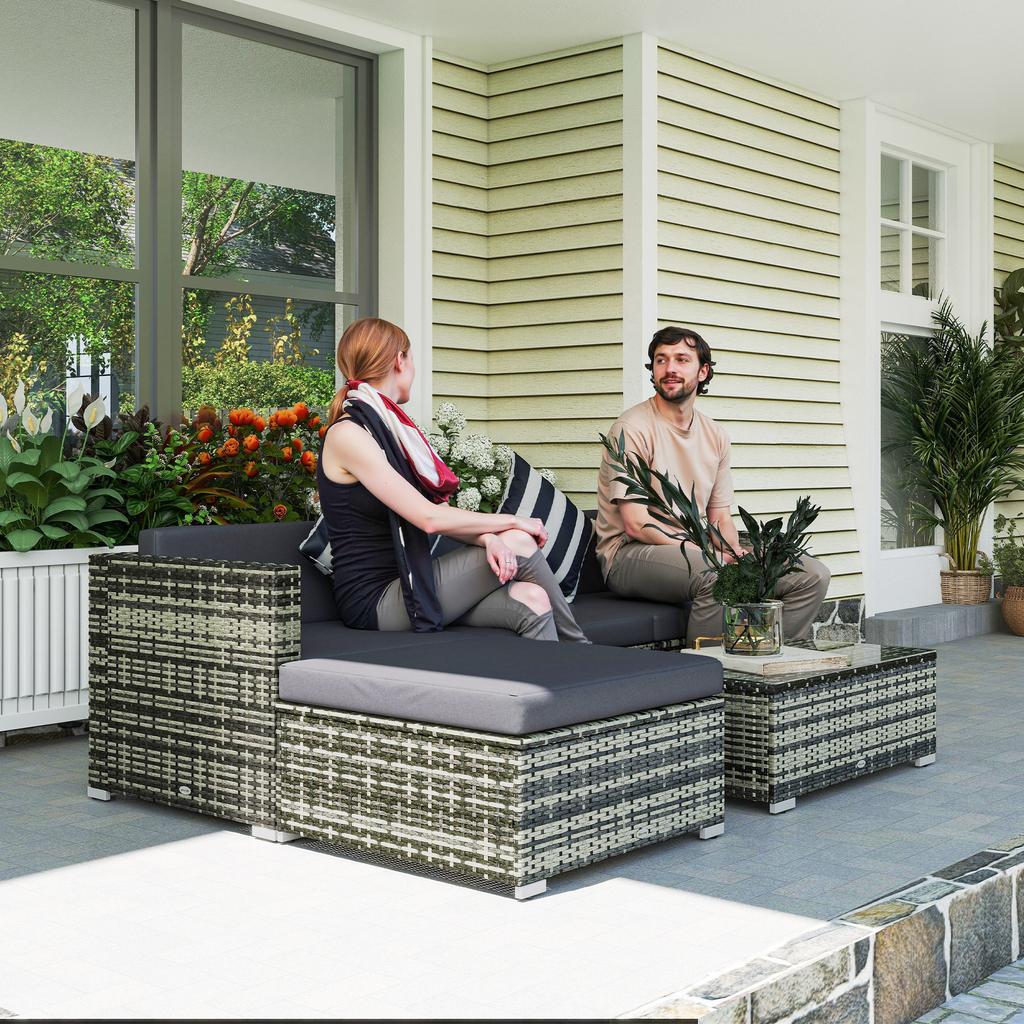 4-Seater Rattan Sofa Set Wicker Sectional Furniture Cushion Grey Garden