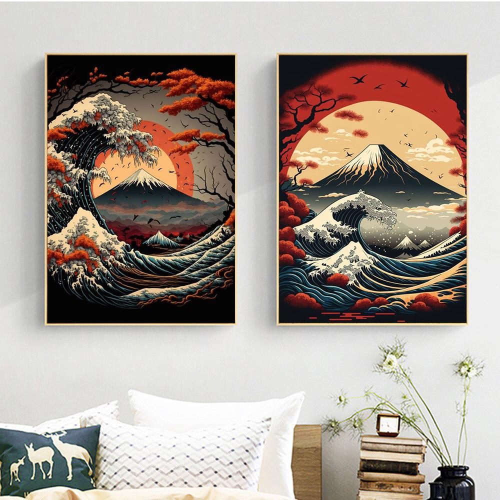 Japan Wave Mountain Landscapes Canvas Paintings Posters and Prints Wall Art Pictures for Living Room Home Decoration