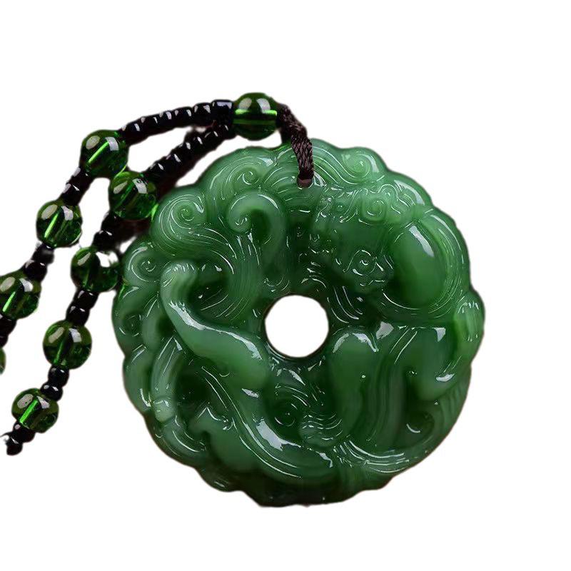 Jade Pixiu Pendant Necklace for Men & Women - Fashionable, Versatile Sweater Chain with Imitation Jade Design.