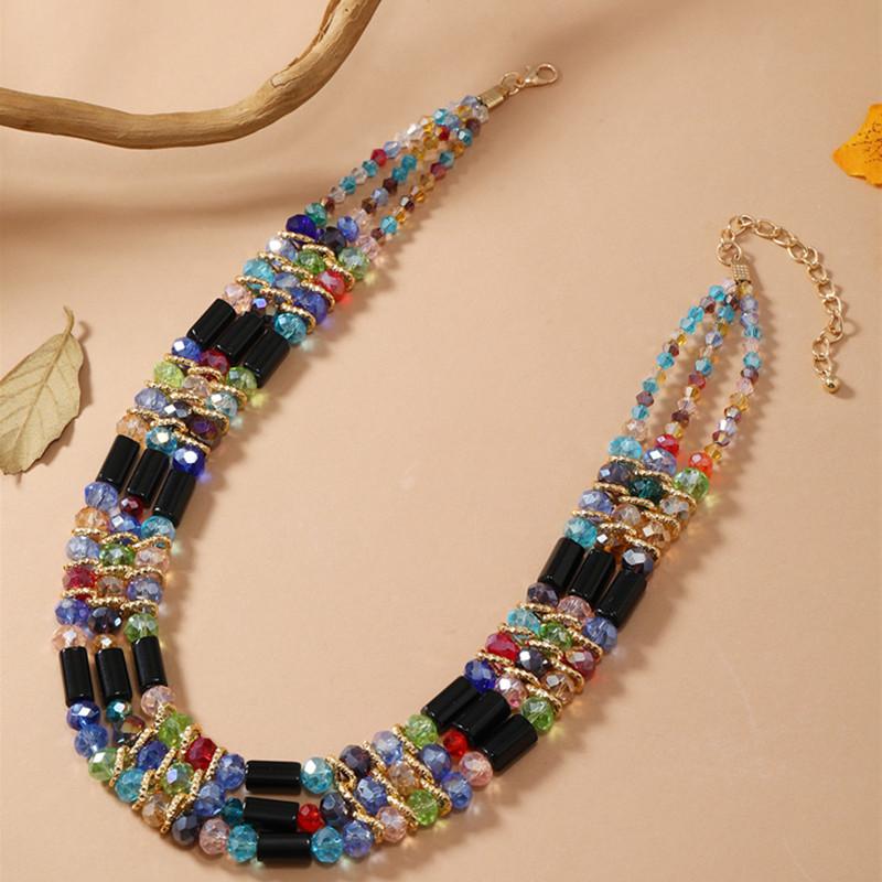 Fashion Colorful Artificial Crystal Collar Necklace Jewelry Geometric Beads Handmade Multilayer Collar Necklaces Jewelry Gift
