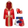 Boys Girls Halloween Carnival Theme Party Boxer Cosplay Costume Boxing Robe Long Sleeve Satin Hooded Cloak with Belt Shorts