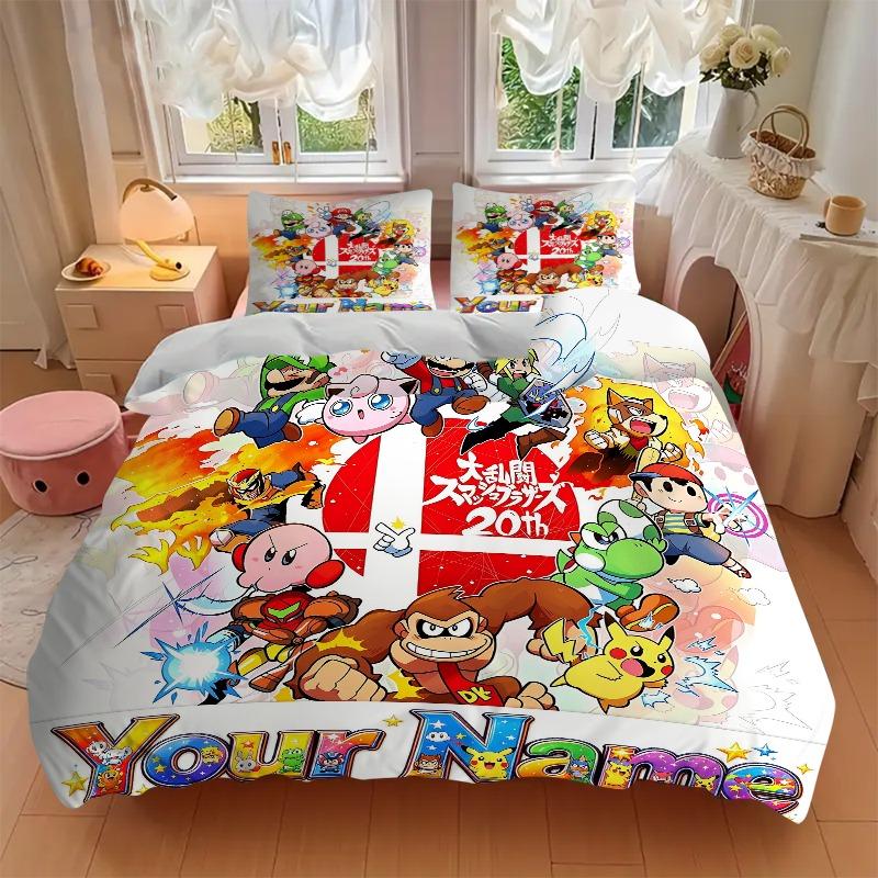 Super Smash Bros Characters Bedding Set Personalized Washable Custom 3Pcs Duvet Cover Pillowcases Soft Microfiber Home Bedroom Gift
