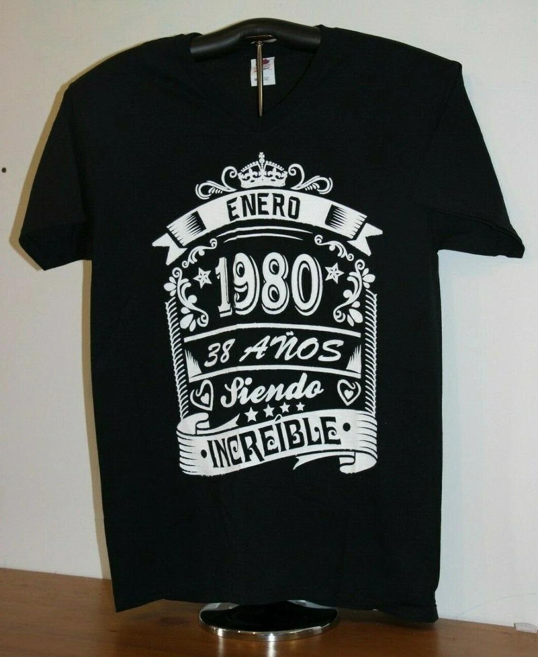 ENERO 1980 38 ANOS SIENDO INCREIBLE V Neck T-Shirt Medium, Black 2XL