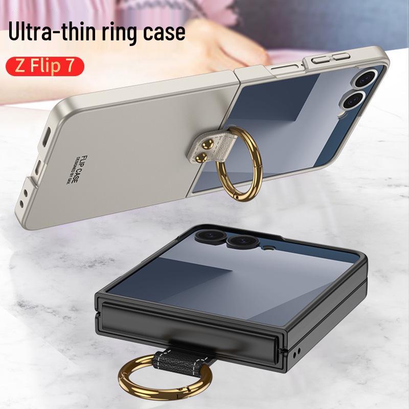 Samsung Z Flip 7 Ring Phone Case: Simple Folding Cover with Window, Cross-Border Compatible.